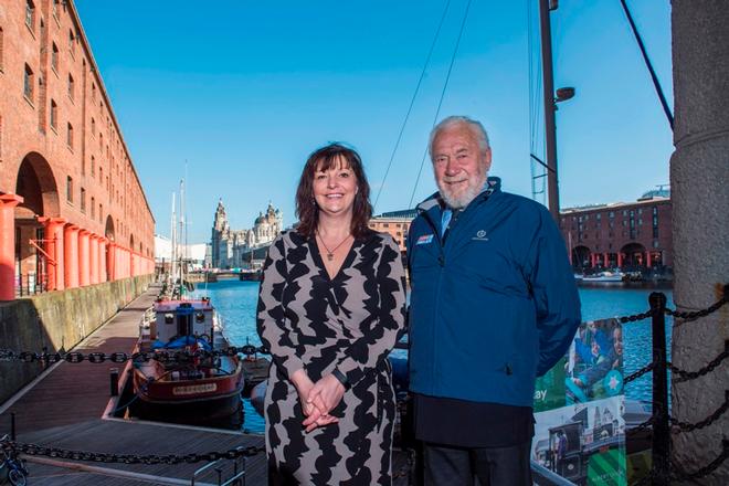 (Right to left) LCC Deputy Mayor, Cllr Ann O’Byrne and Clipper Race Chairman Sir Robin Knox-Johnston in Albert Dock, Liverpool © Clipper Ventures
